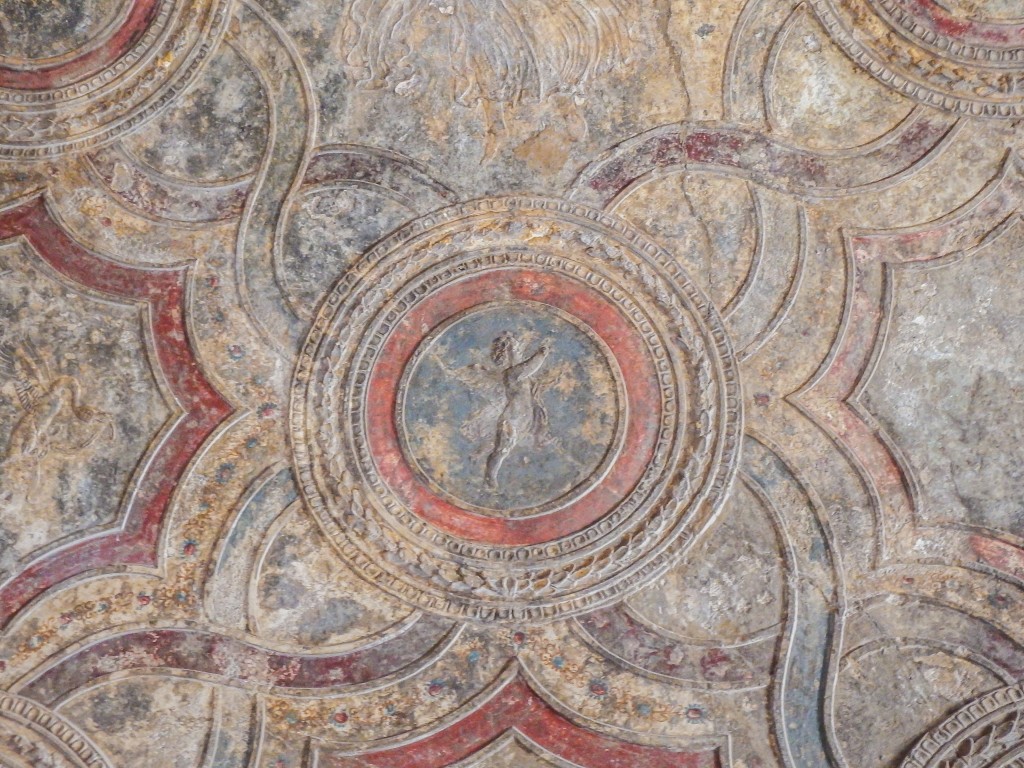 Ruins of pompeii and preserved ceiling in southern italy