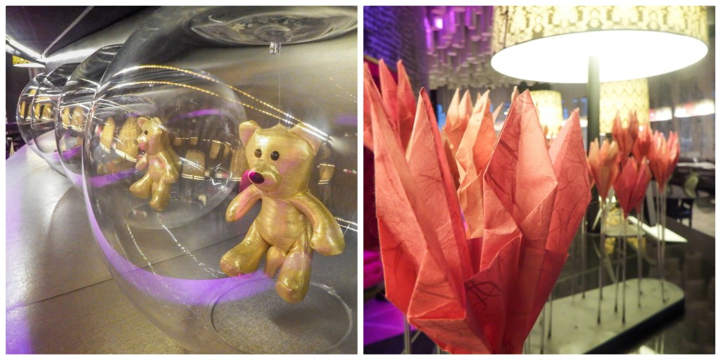 Weird bears and paper decor at the Barcelo Raval hotel in Barcelona, Spain