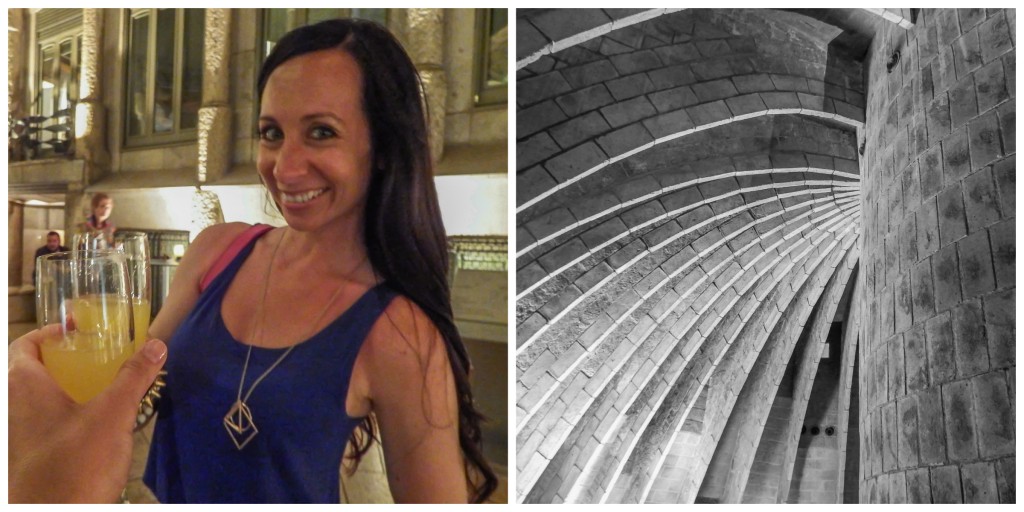 Enjoying some complementary cava at La Pedrera: The Origins at Antoni Gaudí's Casa Mila in Barcelona, Spain