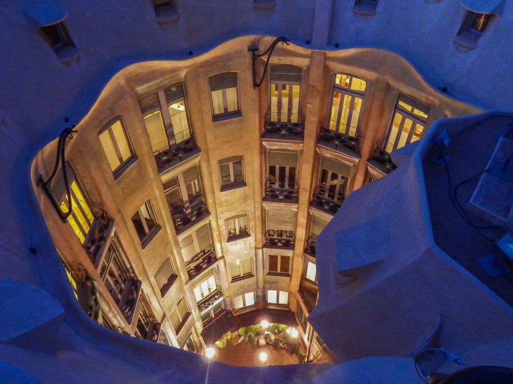 Looking down from the roof of Antoni Gaudí's Casa Mila (aka La Pedrera) in Barcelona, Spain