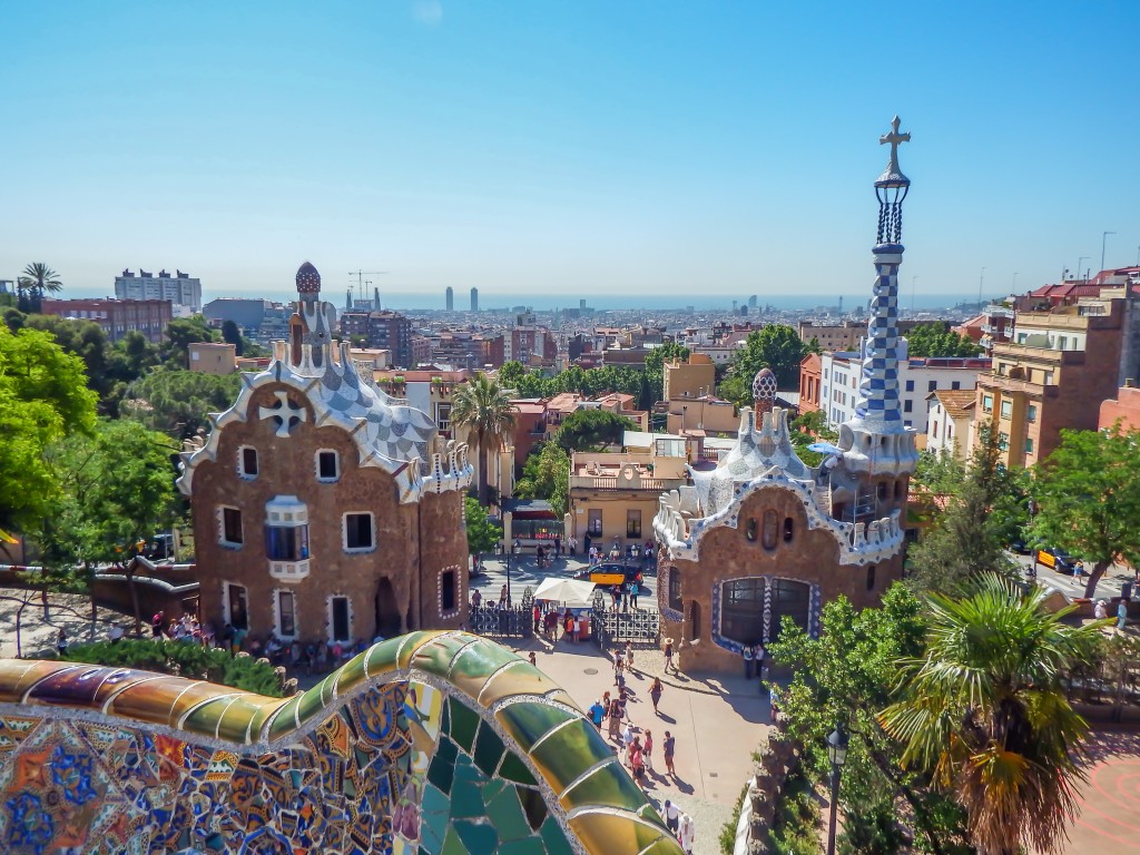 The designs of Antoni Gaudí in Park Güell in Barcelona, Spain