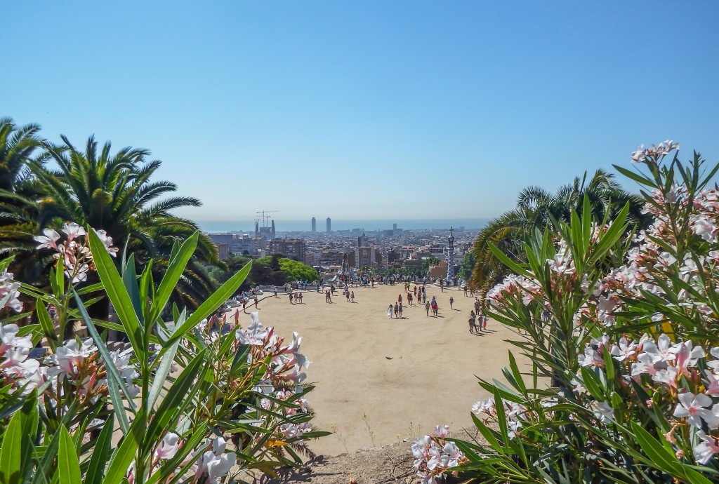 View of Barcelona from Gaudí's Park Güell in Barcelona, Spain