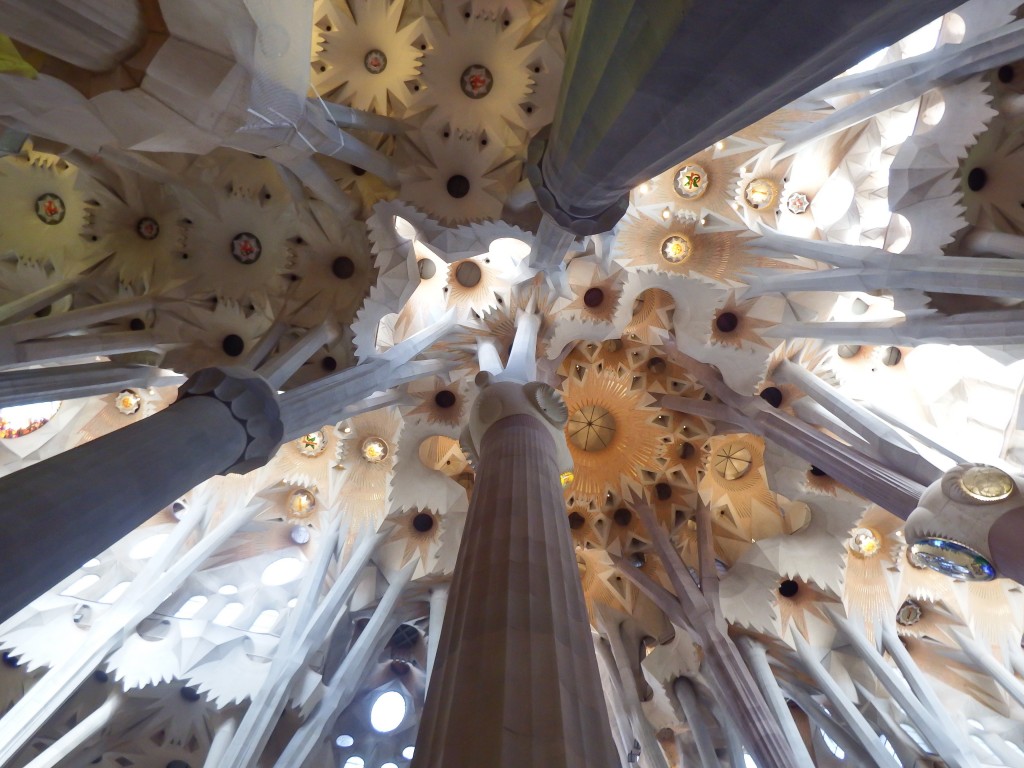 The ceiling of Gaudí's Sagrada Familia in Barcelona, Spain