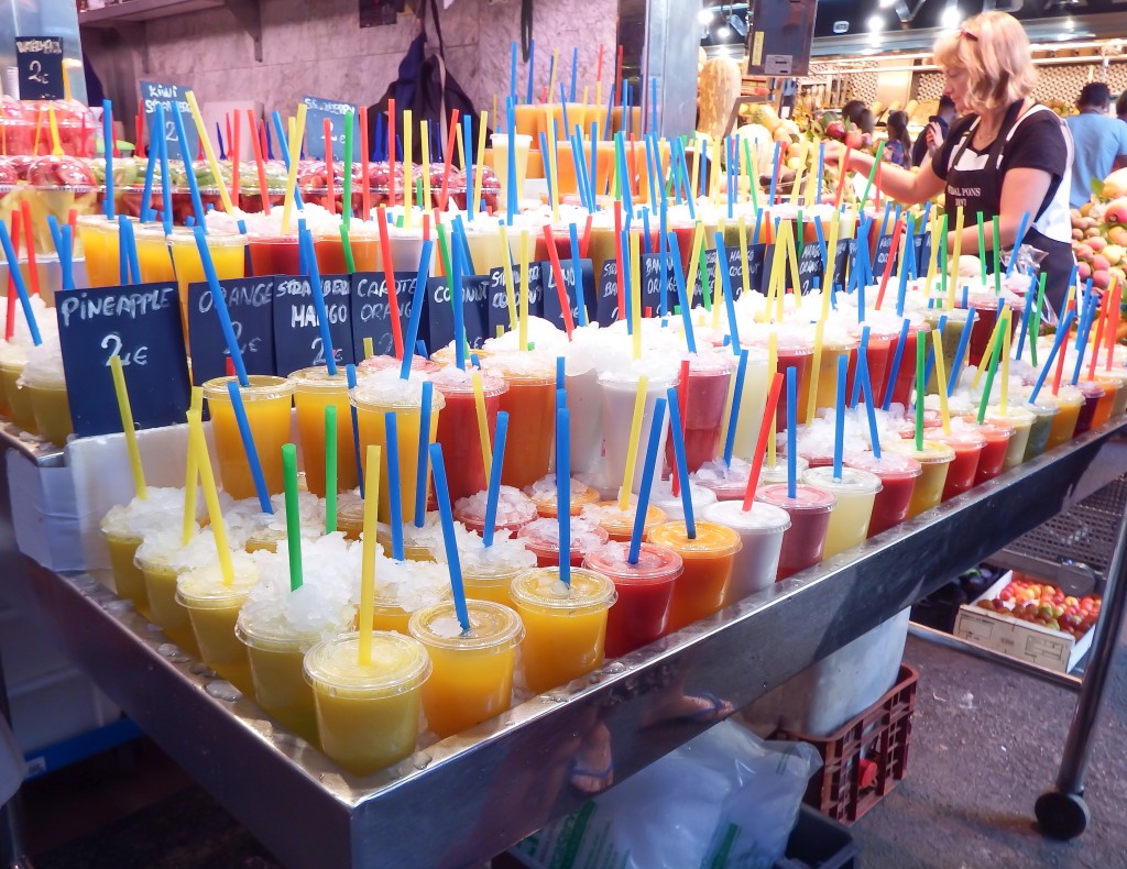 Juice stand at La Boqueria in Barcelona, Spain
