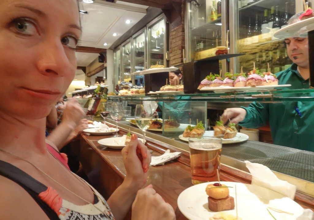 Eating tapas in the Gothic Quarter of Barcelona, Spain