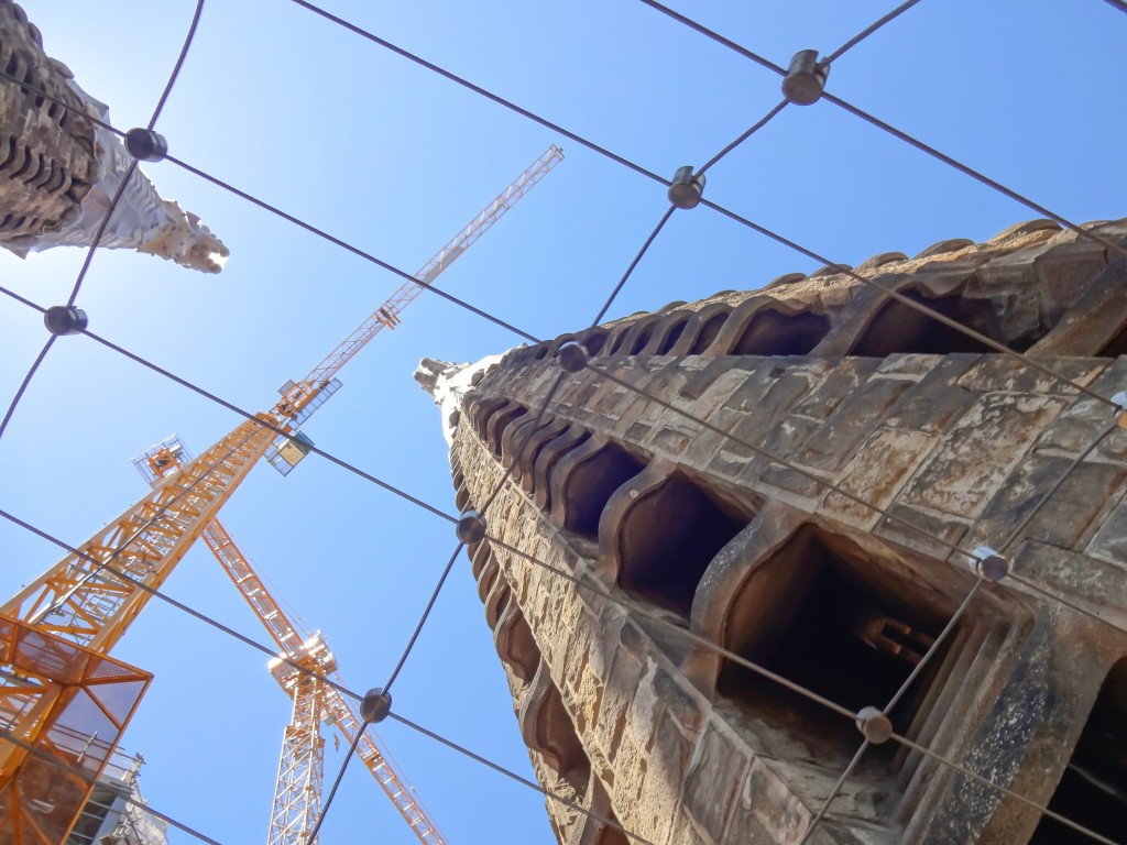 Construction on the towers of Gaudí's Sagrada Familia in Barcelona, Spain