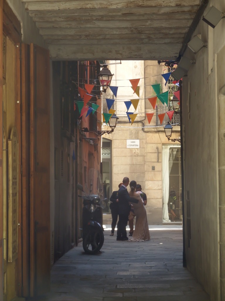 Bridal party in El Born district of Barcelona, Spain
