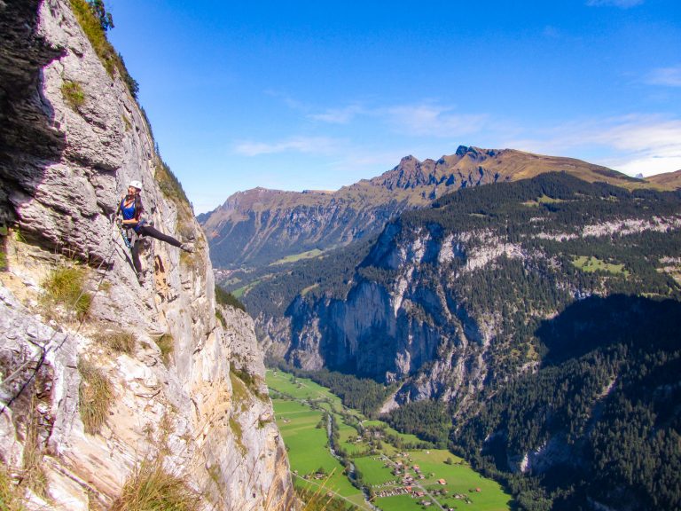 Via Ferrata Murren to Gimmelwald, Switzerland: One Insane Alpine Adventure! What to expect on the via ferrata, what to pack, what equipment you'll need and where to rent it. Do you need a guide? How difficult is it? And more! #viaferrata #murren #gimmelwald #swissalps #switzerland #lauterbrunnenvalley #jungfrau #hiking #rewilding #mywanderlustylife