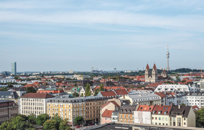 The view of Munich, Germany from the top of the Spaten brewery