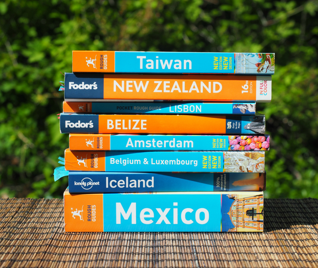 packing and travel gear, travel guidebookes: Fodor's, Rough Guides, Lonely Planet, Culture Smart