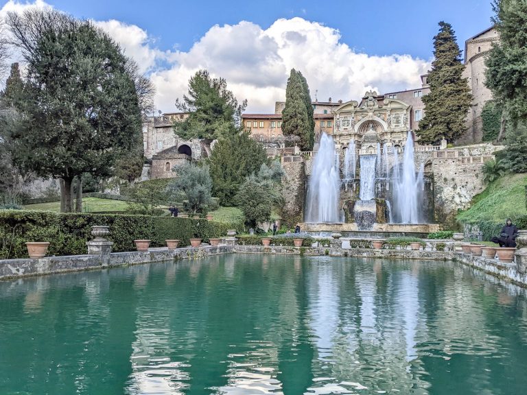 Giant fountain with turquoise pool in front